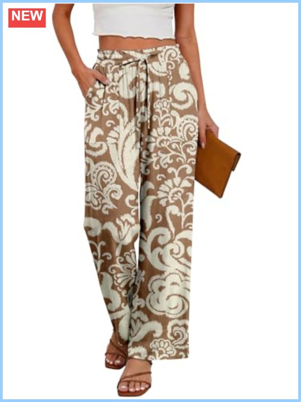 COTTON High Waist Wide Leg Cropped Palazzo Pants Beach Casual